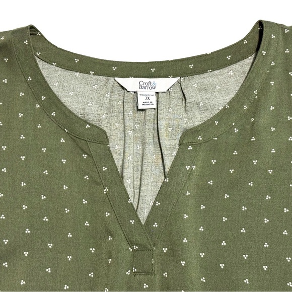 Croft & Barrow Plus Green Dot Print Blouse 2X NWT Fall Ready - Picture 7 of 10